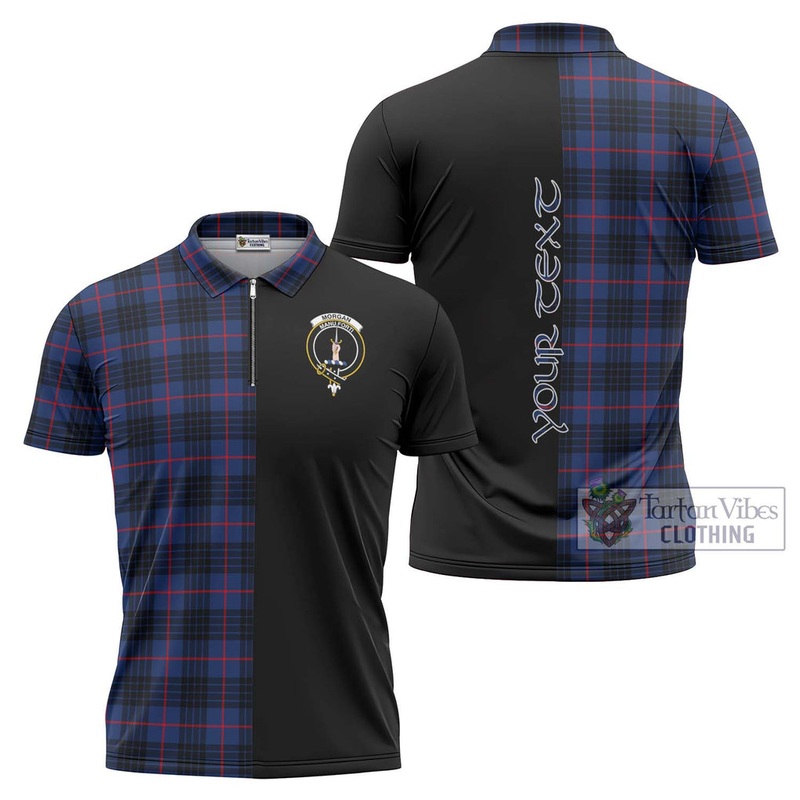 Morgan Tartan Zipper Polo Shirt with Family Crest and Half Of Me Style