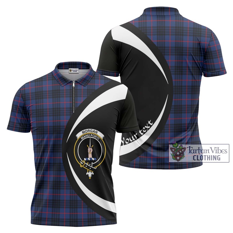 Morgan Tartan Zipper Polo Shirt with Family Crest Circle Style