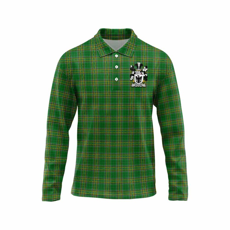 Boylan Irish Clan Tartan Long Sleeve Polo Shirt with Coat of Arms