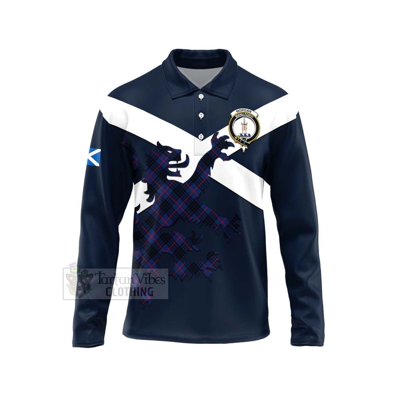 Morgan Tartan Lion Rampant Long Sleeve Polo Shirt  Proudly Display Your Heritage with Alba Gu Brath and Clan Name