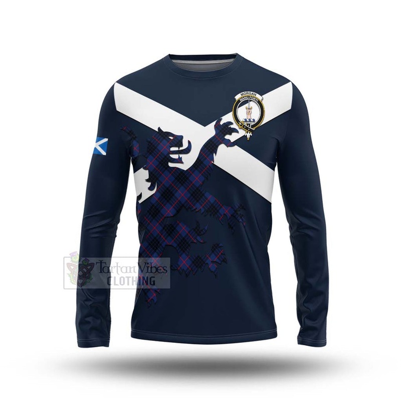 Morgan Tartan Lion Rampant Long Sleeve T-Shirt  Proudly Display Your Heritage with Alba Gu Brath and Clan Name