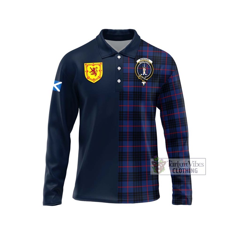 Morgan Tartan Long Sleeve Polo Shirt Alba with Scottish Lion Royal Arm Half Style