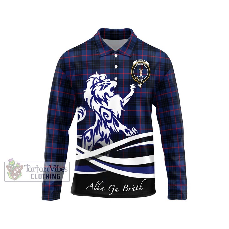 Morgan Tartan Long Sleeve Polo Shirt with Alba Gu Brath Regal Lion Emblem