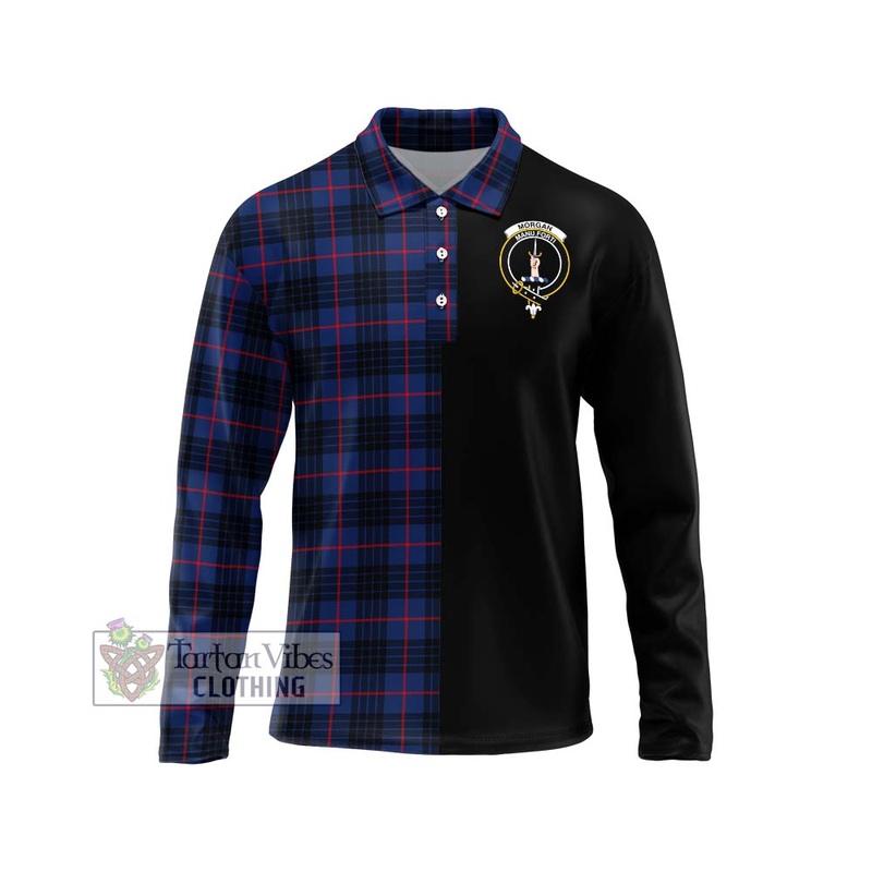 Morgan Tartan Long Sleeve Polo Shirt with Family Crest and Half Of Me Style