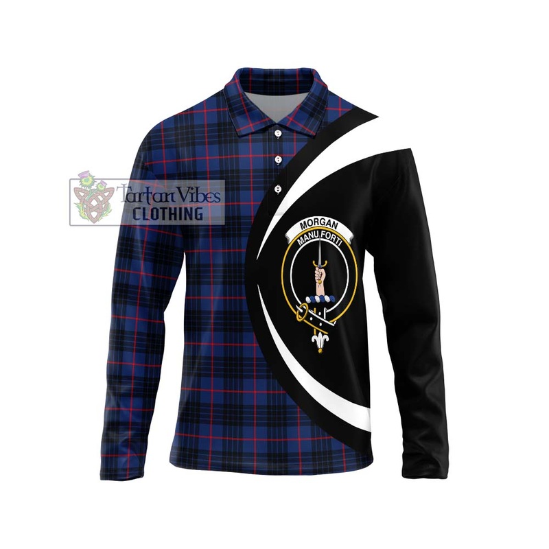 Morgan Tartan Long Sleeve Polo Shirt with Family Crest Circle Style