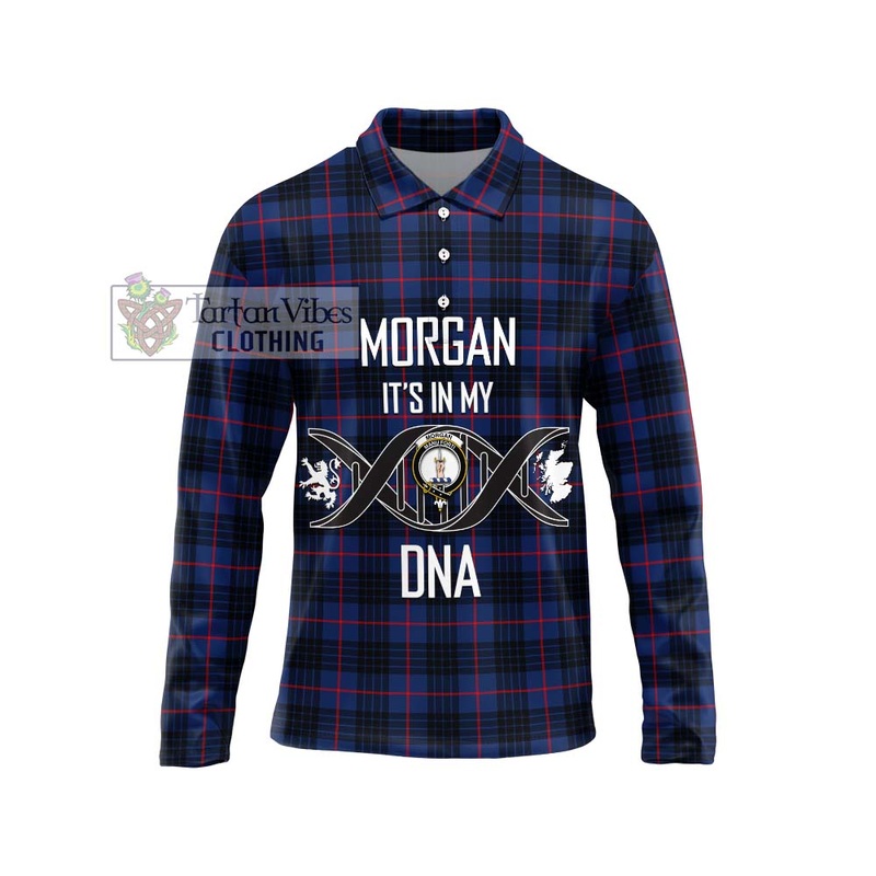 Morgan Tartan Long Sleeve Polo Shirt with Family Crest DNA In Me Style