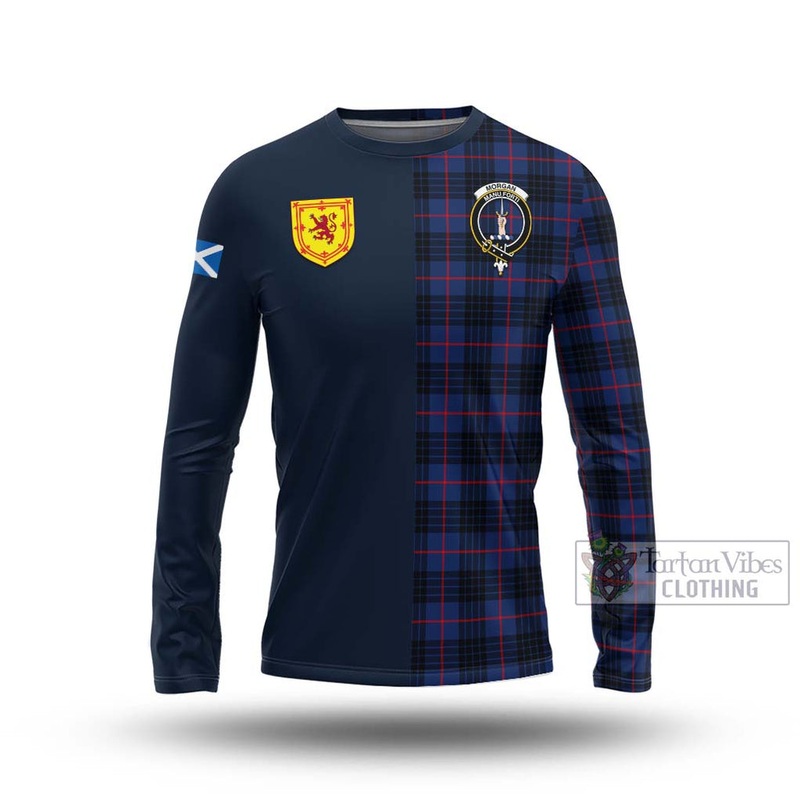 Morgan Tartan Long Sleeve T-Shirt Alba with Scottish Lion Royal Arm Half Style