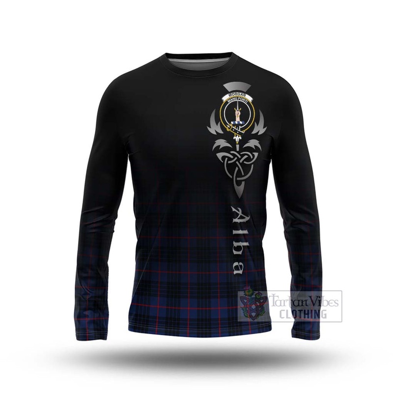 Morgan Tartan Long Sleeve T-Shirt Featuring Alba Gu Brath Family Crest Celtic Inspired
