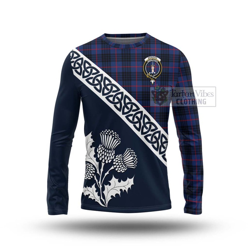 Morgan Tartan Long Sleeve T-Shirt Featuring Thistle and Scotland Map