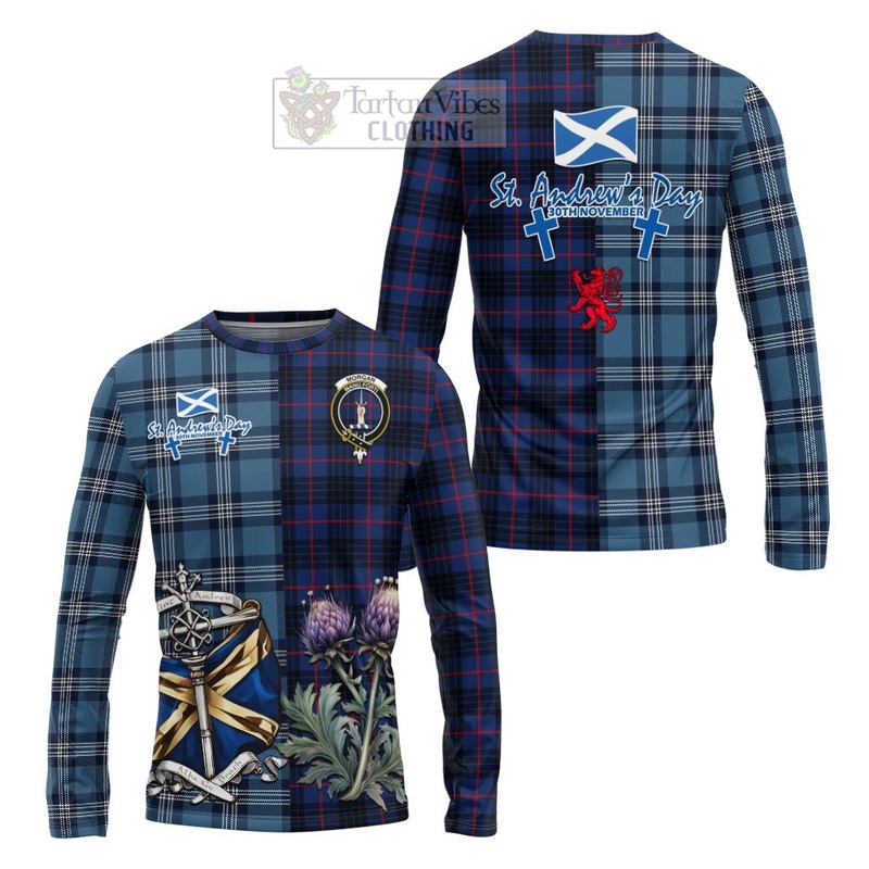 Morgan Tartan Long Sleeve T-Shirt Happy St. Andrew's Day Half Tartan Style