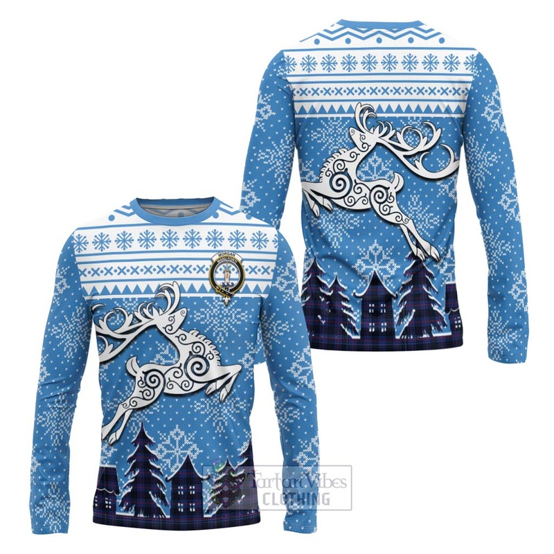 Morgan Clan Christmas Long Sleeve T-Shirt Celtic Reindeer Style
