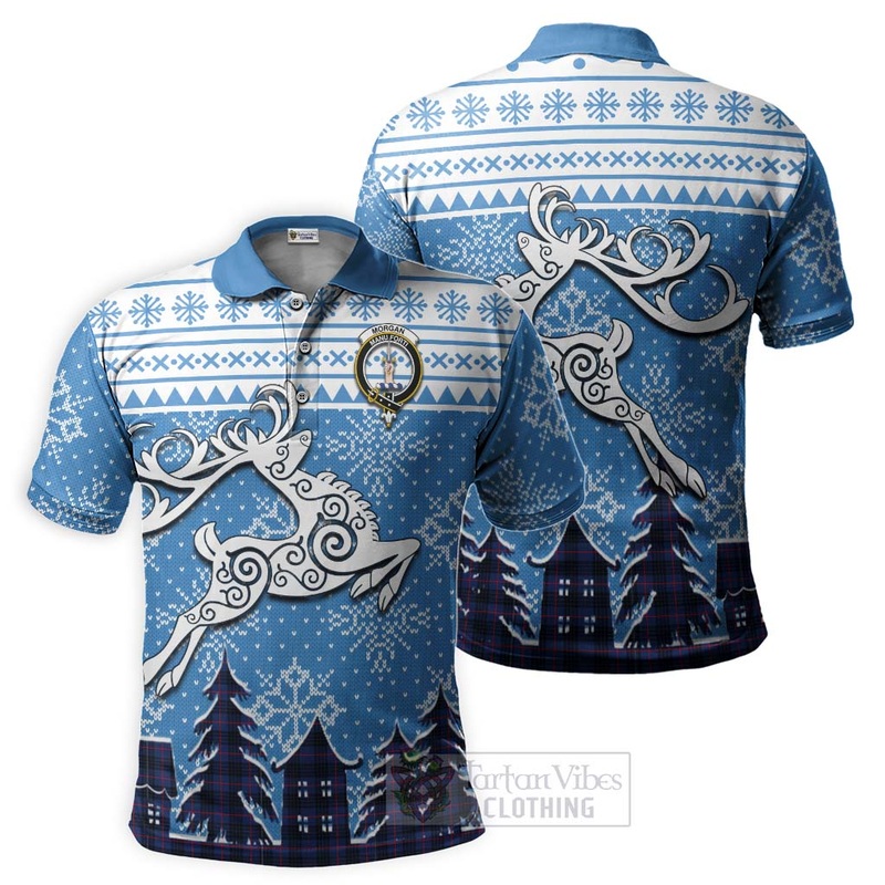Morgan Clan Christmas Polo Shirt Celtic Reindeer Style