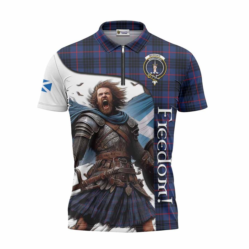 Morgan Crest Tartan Zipper Polo Shirt Inspired by the Freedom of Scottish Warrior