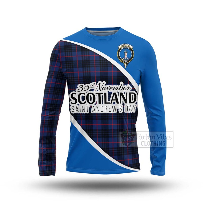 Morgan Family Crest Tartan Long Sleeve T-Shirt Celebrate Saint Andrew's Day in Style