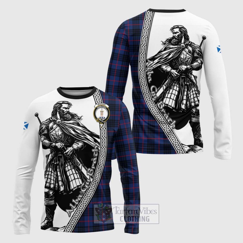 Morgan Tartan Clan Crest Long Sleeve T-Shirt with Highlander Warrior Celtic Style