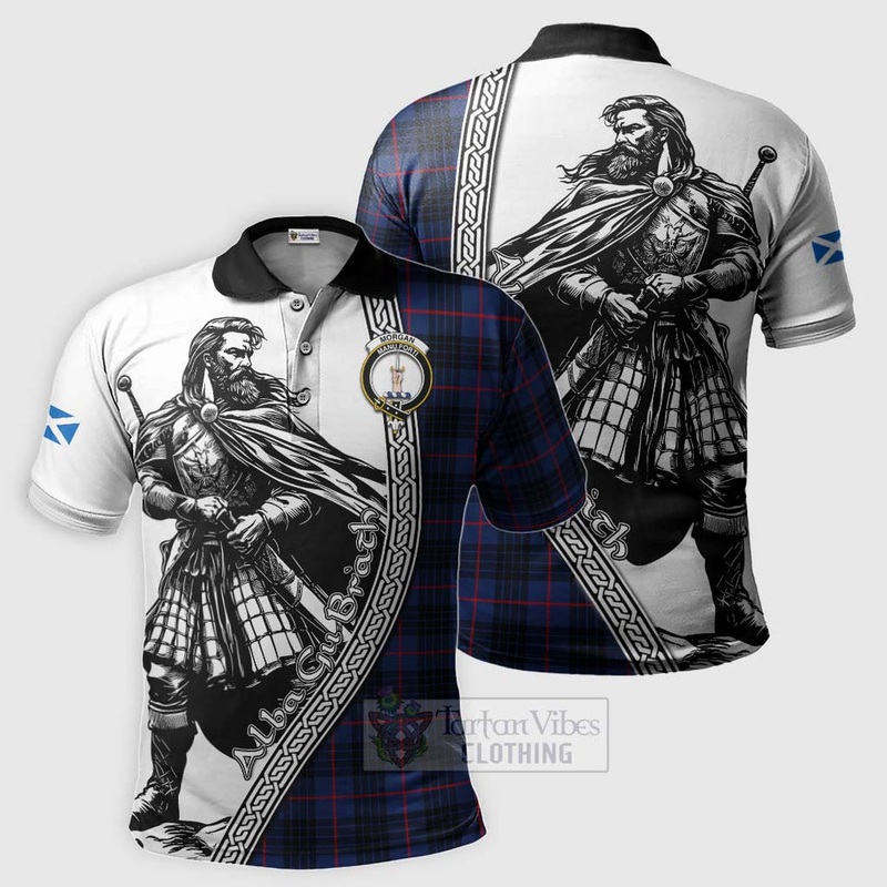 Morgan Tartan Clan Crest Polo Shirt with Highlander Warrior Celtic Style