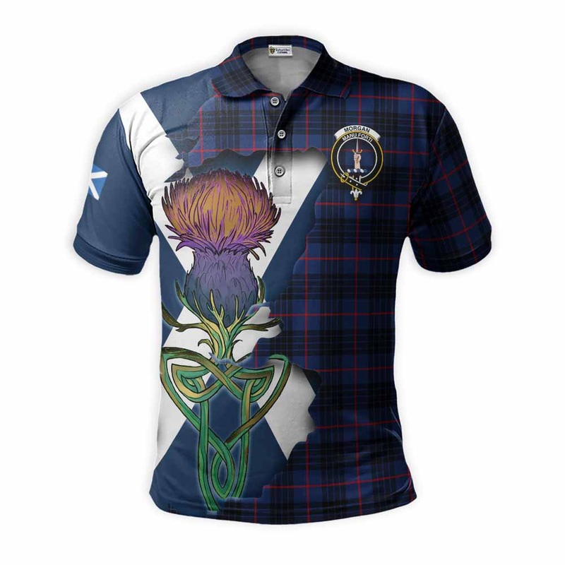 Morgan Tartan Family Crest Polo Shirt Scottish Thistle Celtic Inspired