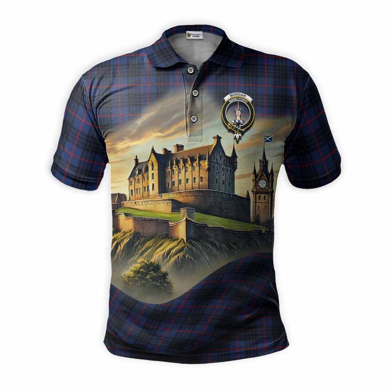 Morgan Tartan Family Crest Polo Shirt with Scottish Ancient Castle Style