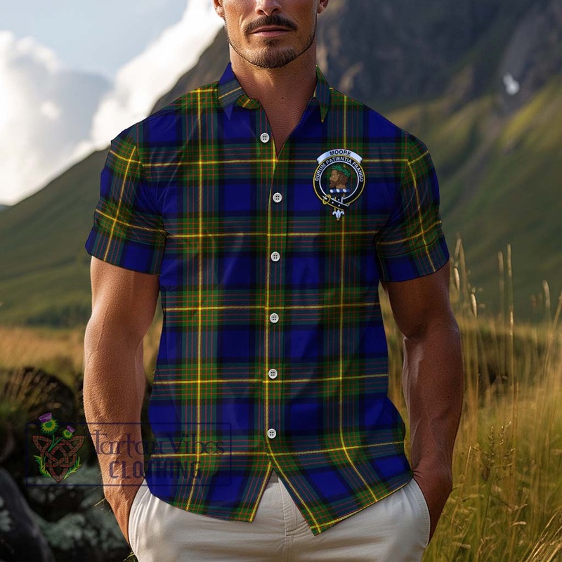 Moore Tartan Cotton Hawaiian Shirt with Family Crest