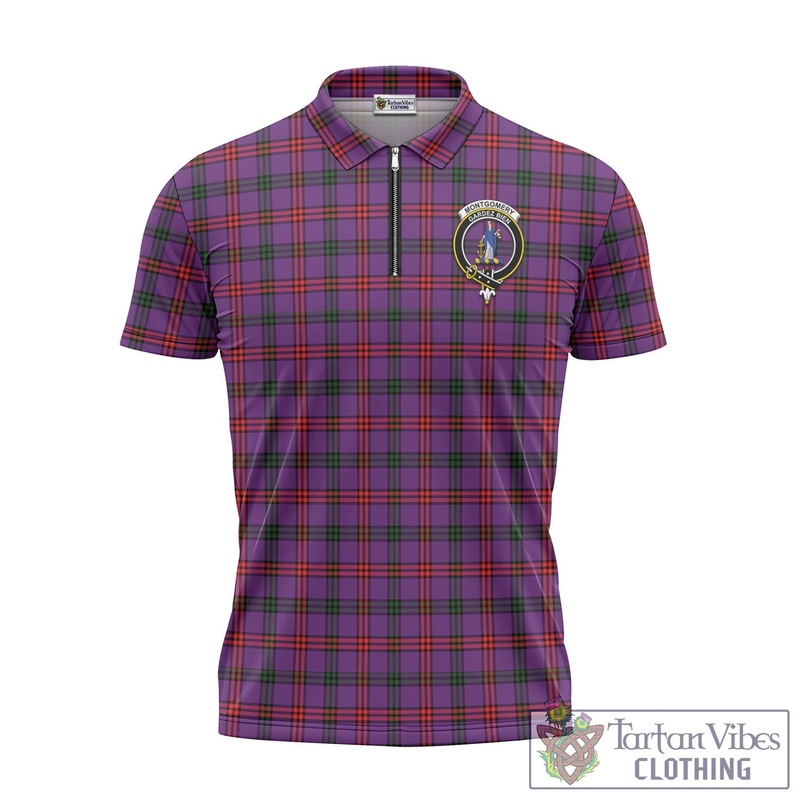Montgomery Tartan Zipper Polo Shirt with Family Crest