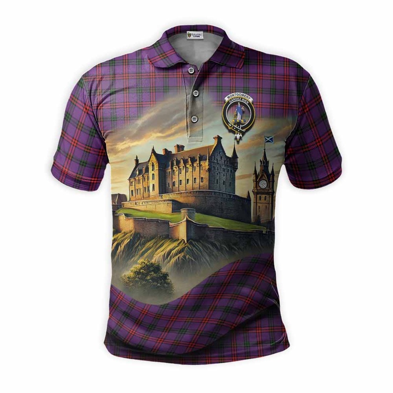 Montgomery Tartan Family Crest Polo Shirt with Scottish Ancient Castle Style