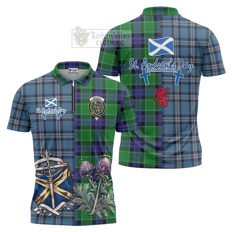 Monteith Tartan Zipper Polo Shirt Happy St. Andrew's Day Half Tartan Style