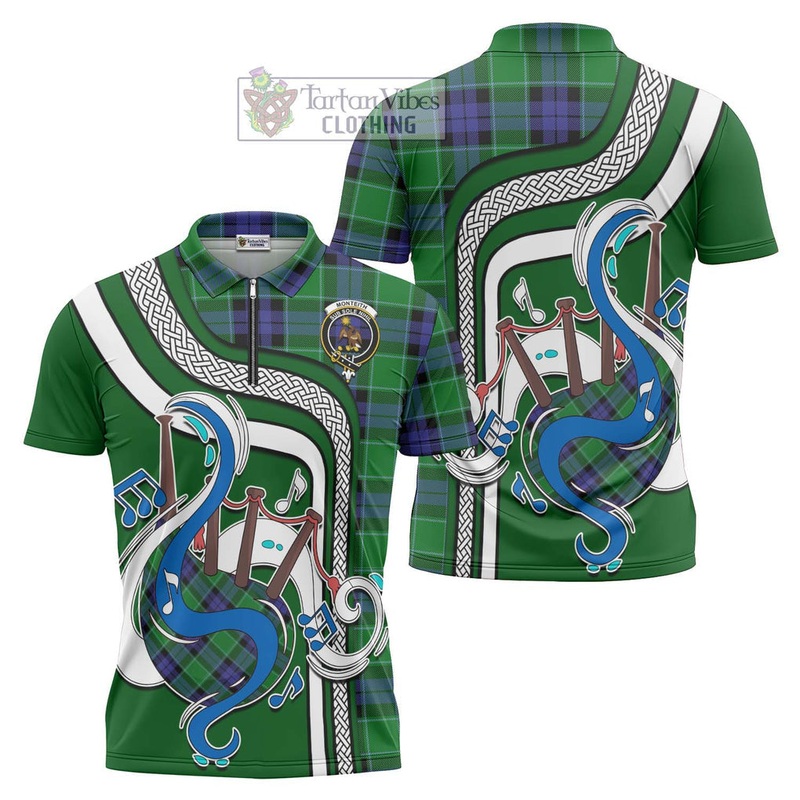 Monteith Tartan Zipper Polo Shirt with Epic Bagpipe Style