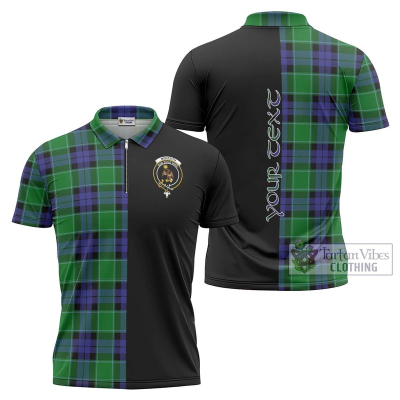Monteith Tartan Zipper Polo Shirt with Family Crest and Half Of Me Style