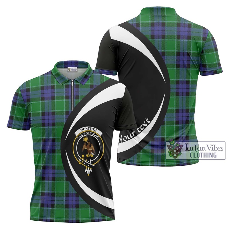 Monteith Tartan Zipper Polo Shirt with Family Crest Circle Style