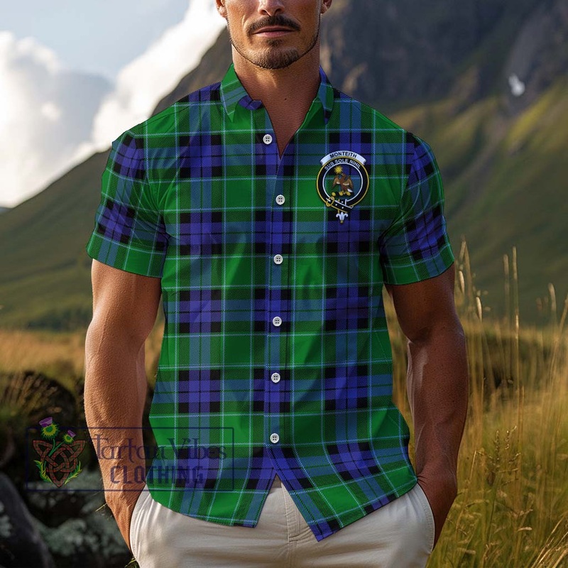 Monteith Tartan Cotton Hawaiian Shirt with Family Crest