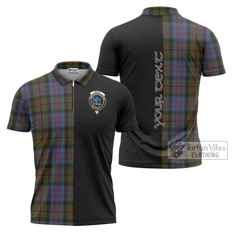 Bowie Tartan Zipper Polo Shirt with Family Crest and Half Of Me Style
