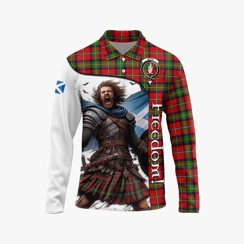 Boyd Crest Tartan Long Sleeve Polo Shirt Inspired by the Freedom of Scottish Warrior