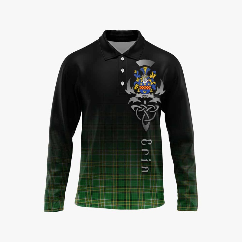 Boyd of Danson Irish Clan Long Sleeve Polo Shirt with Coat of Arms Erin Go Bragh Celtic Inspired