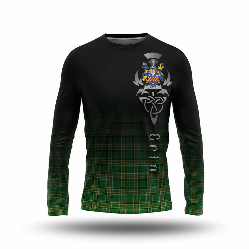 Boyd of Danson Irish Clan Long Sleeve T-Shirt with Coat of Arms Erin Go Bragh Celtic Inspired