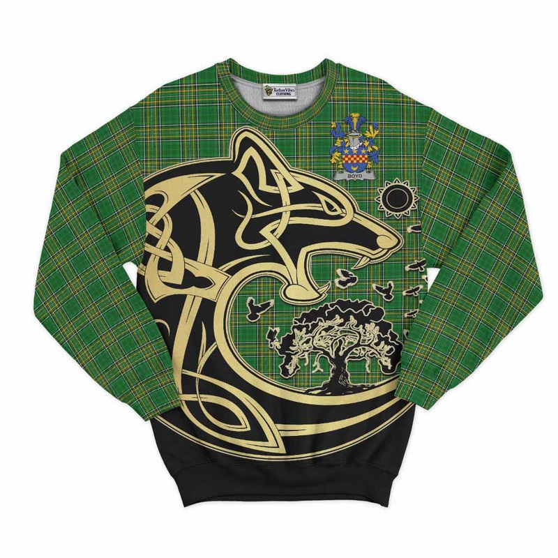 Boyd of Danson Irish Tartan Sweatshirt with Coat of Arms Celtic Wolf Style