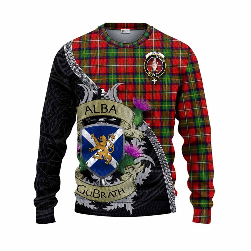 Boyd Tartan Family Crest Knitted Sweater Lion Rampant Royal Thistle Shield Celtic Inspired