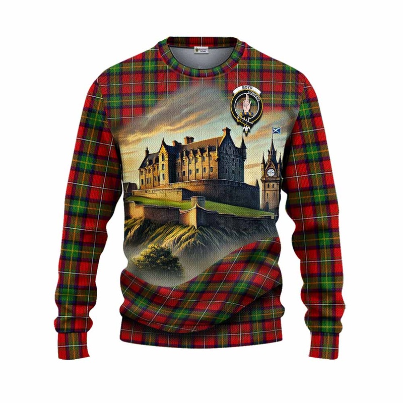 Boyd Tartan Family Crest Knitted Sweater with Scottish Ancient Castle Style