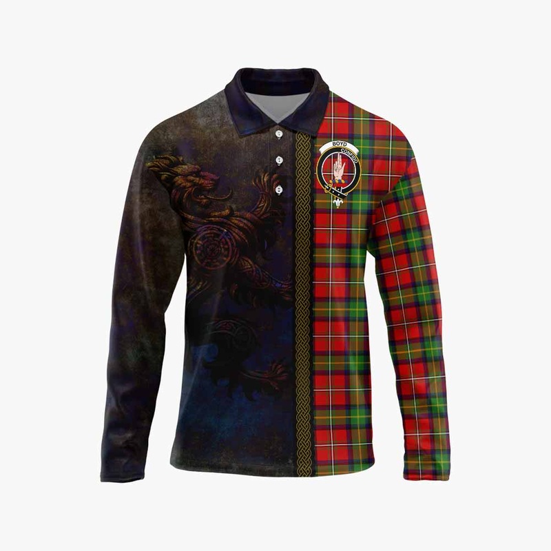 Boyd Tartan Family Crest Long Sleeve Polo Shirt Alba Gu Brath Be Brave Lion Ancient Style