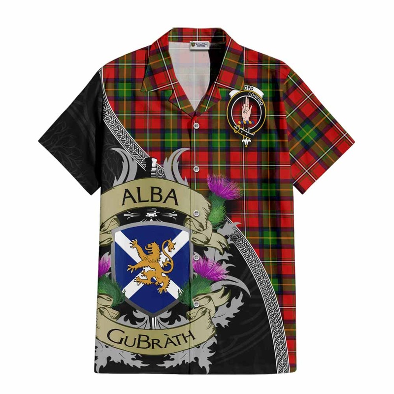 Boyd Tartan Family Crest Short Sleeve Button Shirt Lion Rampant Royal Thistle Shield Celtic Inspired