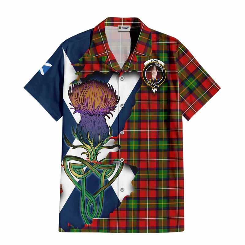 Boyd Tartan Family Crest Short Sleeve Button Shirt Scottish Thistle Celtic Inspired
