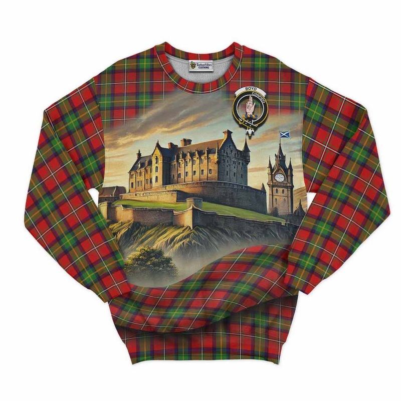 Boyd Tartan Family Crest Sweatshirt with Scottish Ancient Castle Style