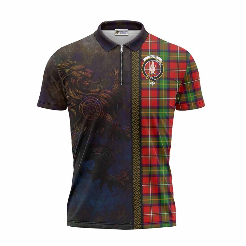 Boyd Tartan Family Crest Zipper Polo Shirt Alba Gu Brath Be Brave Lion Ancient Style