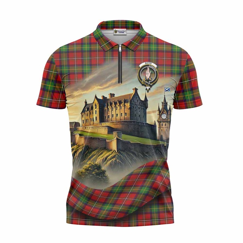 Boyd Tartan Family Crest Zipper Polo Shirt with Scottish Ancient Castle Style