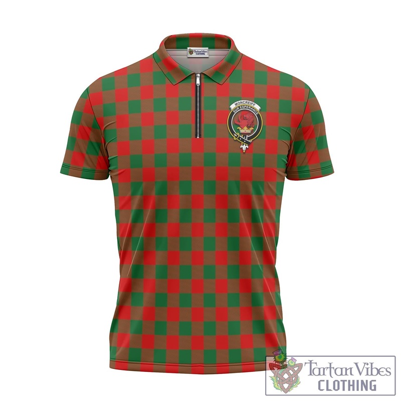 Moncrieff Modern Tartan Zipper Polo Shirt with Family Crest