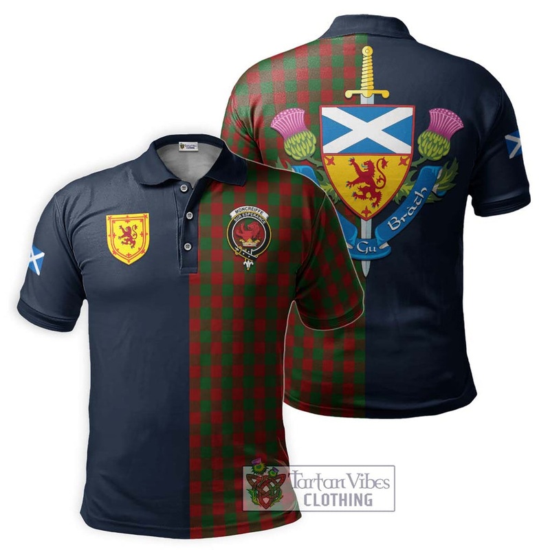 Moncreiffe Tartan Polo Shirt Alba with Scottish Lion Royal Arm Half Style