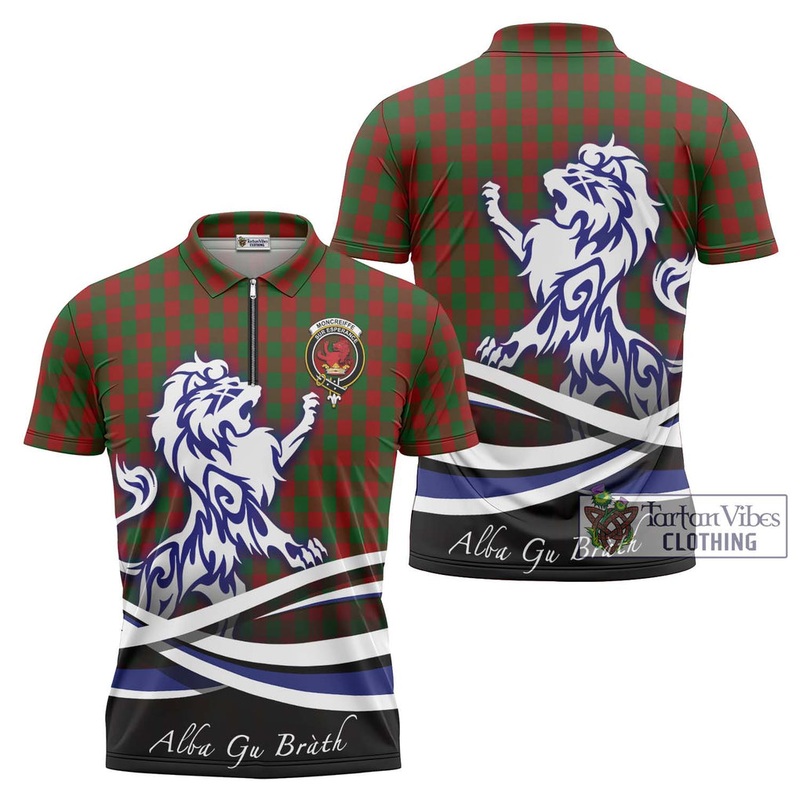 Moncreiffe Tartan Zipper Polo Shirt with Alba Gu Brath Regal Lion Emblem