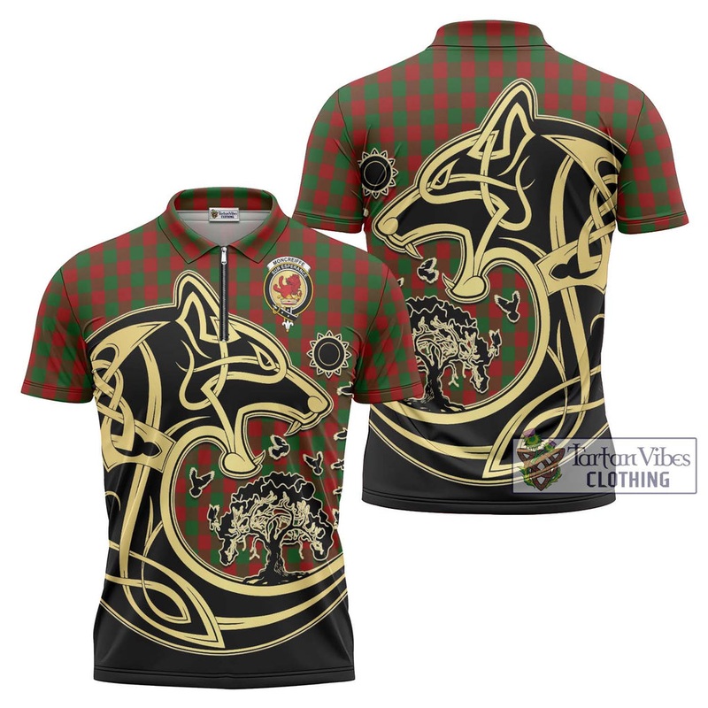 Moncreiffe Tartan Zipper Polo Shirt with Family Crest Celtic Wolf Style