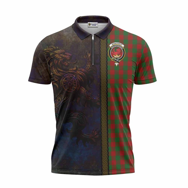 Moncrieff (Moncreiffe) Tartan Family Crest Zipper Polo Shirt Alba Gu Brath Be Brave Lion Ancient Style