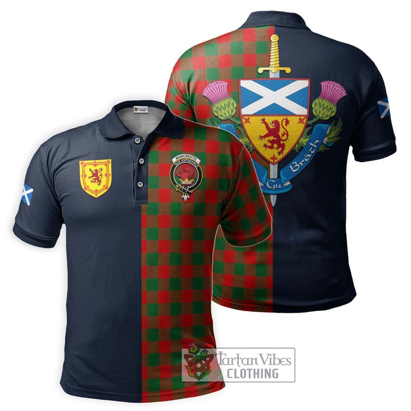 Moncreiffe Modern Tartan Polo Shirt Alba with Scottish Lion Royal Arm Half Style