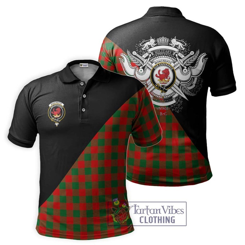 Moncreiffe Modern Tartan Polo Shirt with Family Crest and Military Logo Style
